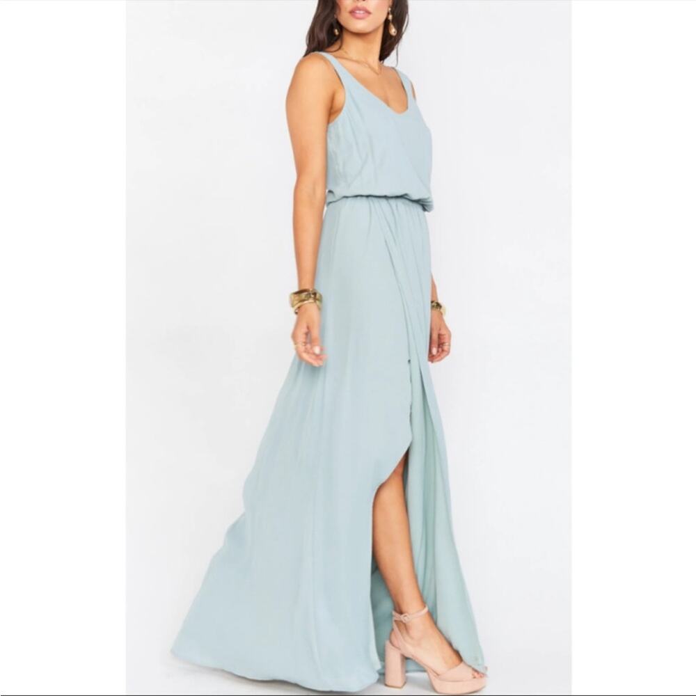 NWT Show Me Your MuMu‎ Kendall Maxi Dress in Silver Sage Crisp Size L